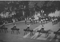 Saggio annuale nel cortile della Società. I ginnasti si esibivano in gruppi di sei in perfetto sincronismo.