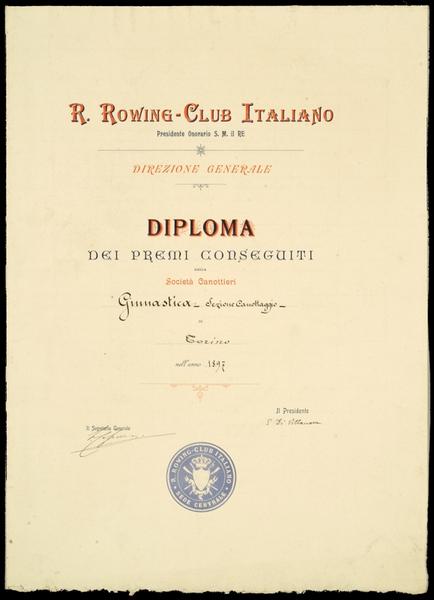 Diploma del Rowing Club Italiano - 1897
